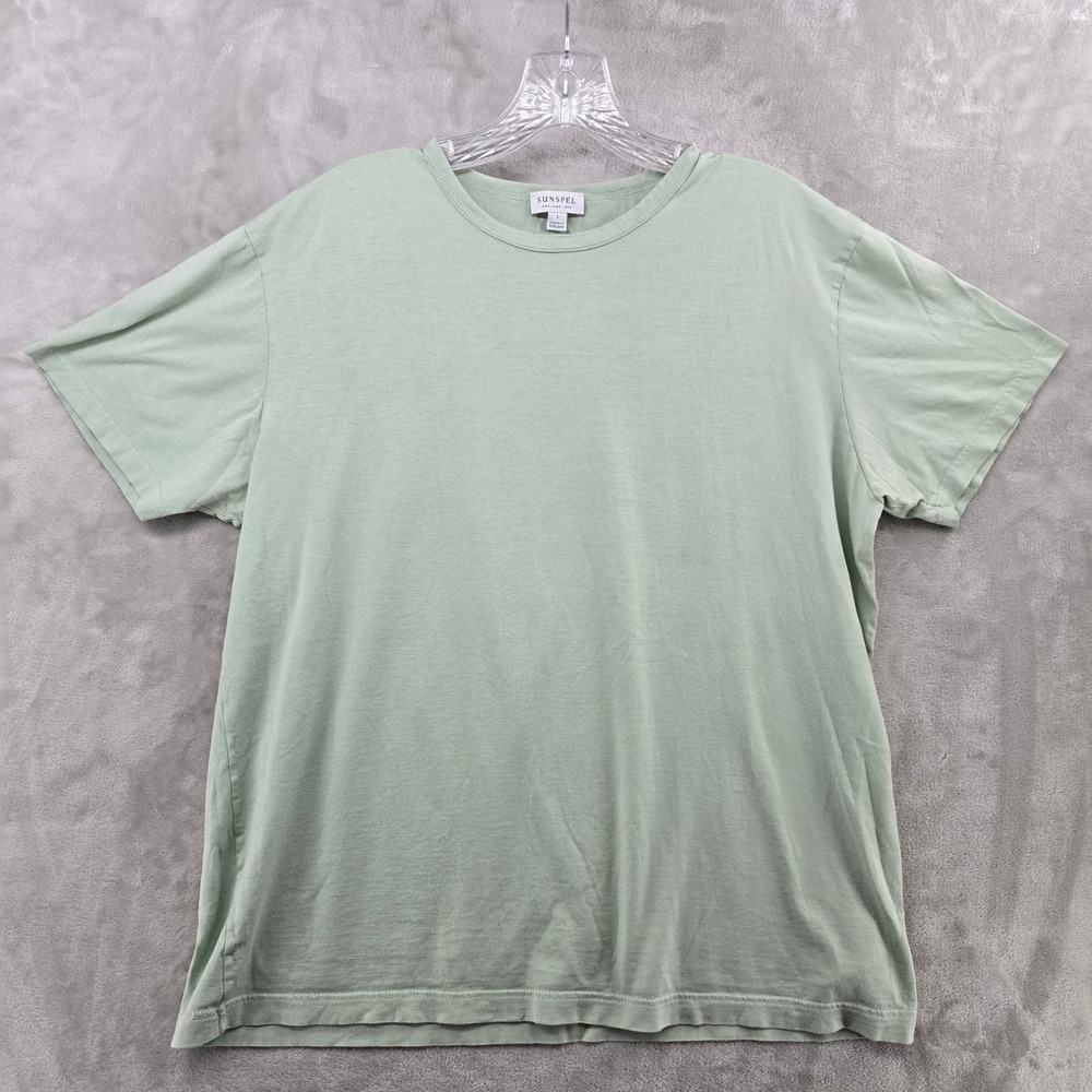 Sunspel Women Large T-Shirt Sage Green Cotton Crew Neck Short Sleeve England